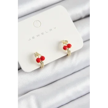Pirinç Kiraz Model Gold Renk Çocuk Küpe