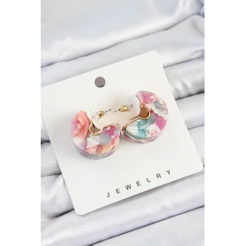 Pirinç Mermer Desenli Vintage Yarım Halka Model Gold Renk Kadın Küpe