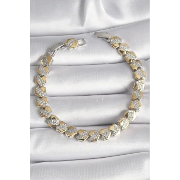 Pirinç Mix Renk Kalp Model Zirkon Taşlı VIP Seri Kadın Bileklik