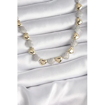 Pirinç Mix Renk Zirkon Taşlı Kalp Model VIP Exclusive Seri Kadın Kolye