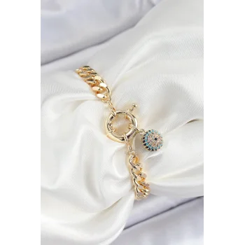 Pirinç Nazar Model Zirkon Taşlı Gold Renk VİP Seri Kadın Bileklik