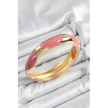 Pirinç Pembe Mineli Baklava Model Gold Renk Kadın Kelepçe