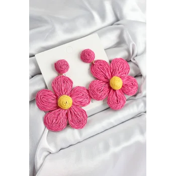 Pirinç Pembe Papatya Model Gold Renk Kadın Hasır Küpe