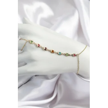 Pirinç Renkli Kare Zirkon Taşlı Y Model Gold Renk Kadın Şahmeran