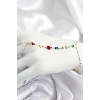 Pirinç Renkli Zirkon Taşlı Y Model Gold Renk Kadın Şahmeran