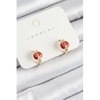 Pirinç Uğur Böceği Model Gold Renk Çocuk Küpe