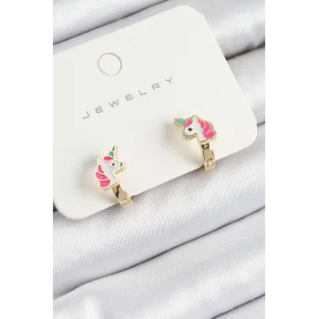 Pirinç Unıcorn Model Gold Renk Çocuk Küpe