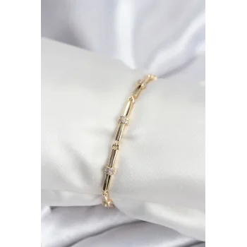 Pirinç VIP Seri Gold Renk Parçalı Model Zirkon Taşlı Kadın Bileklik