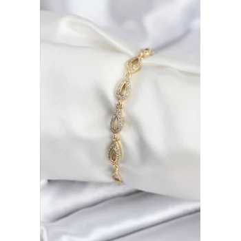 Pirinç VIP Seri Gold Renk Sıralı Damla Model Kadın Bileklik