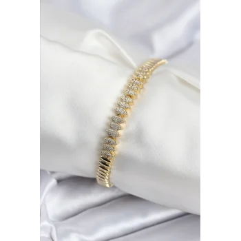 Pirinç VIP Seri Gold Renk Zirkon Taşlı Arpa Model Kadın Bileklik