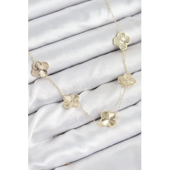 Pirinç VIP Yonca Model Gold Renk Kadın Kolye