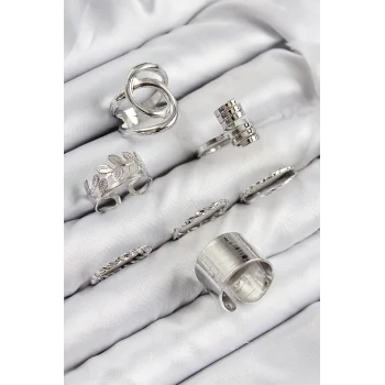 Pirinç Yaprak Model Gümüş Renk Kadın Yüzük Kombin Set