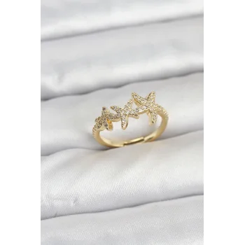 Pirinç Yıldız Model Gold Renk Kadın Yüzük