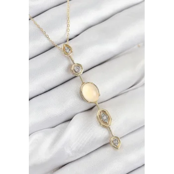 Pirinç Zincir Sarı Gold Renk Zirkon Taşlı Y Kolye