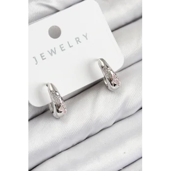 Pirinç Zirkon Taş Desenli Model Gümüş Renk Kadın Küpe