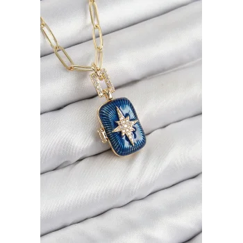 Pirinç Zirkon Taşlı Açılabilir Kutup Yıldızı Model Gold Renk Kadın Kolye