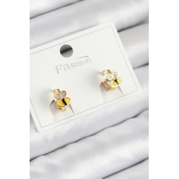 Pirinç Zirkon Taşlı Arı Model Gold Renk Çocuk Küpe