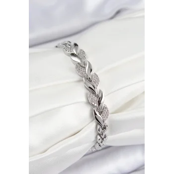 Pirinç Zirkon Taşlı Balık Kuyruğu Model Gümüş Renk Kadın Bileklik