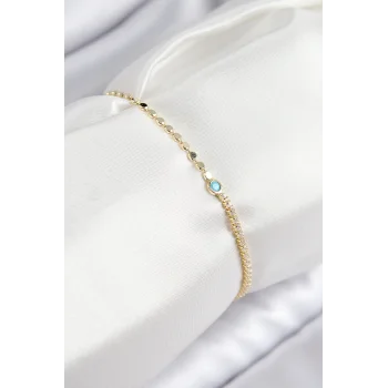 Pirinç Zirkon Taşlı Boncuk Model Ezme Zincir Gold Renk Kadın Bileklik