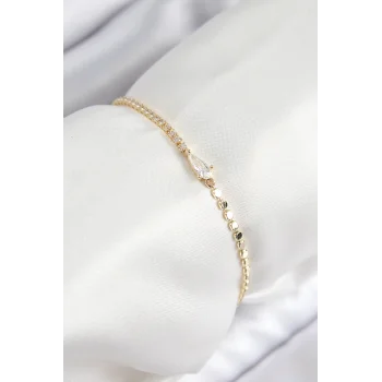 Pirinç Zirkon Taşlı Damla Model Ezme Zincir Gold Renk Kadın Bileklik