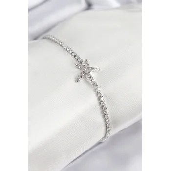 Pirinç Zirkon Taşlı Deniz Yıldızı Model Gümüş Renk Kadın Bileklik