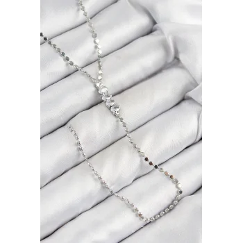 Pirinç Zirkon Taşlı Ezme Zincirli Model Gümüş Renk Y Kolye