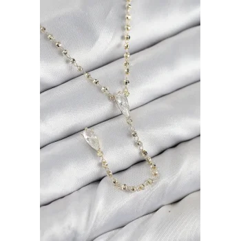 Pirinç Zirkon Taşlı Gold Renk Kadın Y Kolye