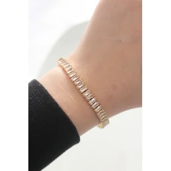Pirinç Zirkon Taşlı Gold Renk Su Yolu Bileklik