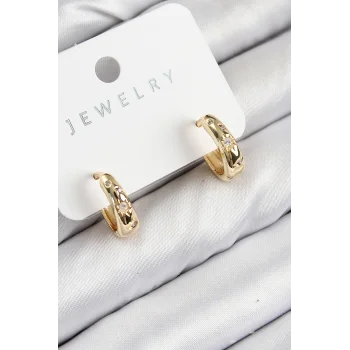 Pirinç Zirkon Taşlı Halka Model Gold Renk Kadın Küpe