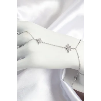 Pirinç Zirkon Taşlı Kutup Yıldızı Model Gümüş Renk Kadın Şahmeran