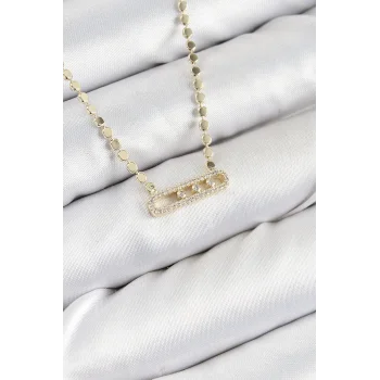 Pirinç Zirkon Taşlı Messika Model Ezme Zincir Gold Renk Kadın Kolye