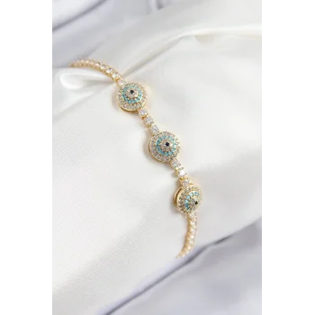 Pirinç Zirkon Taşlı Nazar Model Gold Renk Kadın Bileklik