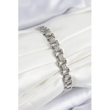 Pirinç Zirkon Taşlı Parçalı Model Gümüş Renk Kadın Bileklik