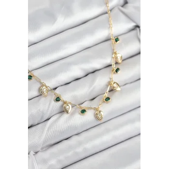 Pirinç Zirkon Taşlı Sallantılı Damla Model Gold Renk Kadın Kolye