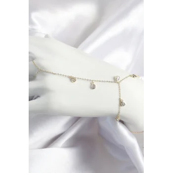 Pirinç Zirkon Taşlı Sallantılı Damla Model Gold Renk Kadın Şahmeran