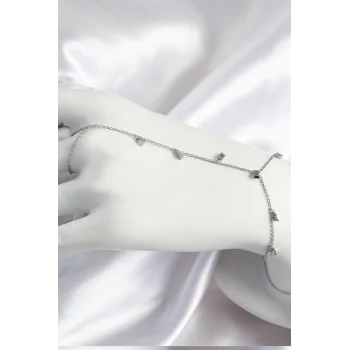 Pirinç Zirkon Taşlı Sallantılı Model Gümüş Renk Kadın Şahmeran