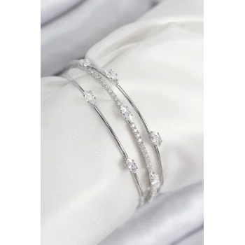 Pirinç Zirkon Taşlı Su Yolu Model Gümüş Renk Kadın Bileklik