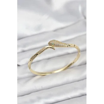 Pirinç Zirkon Taşlı Yılan Model Kadın Kelepçe Bileklik