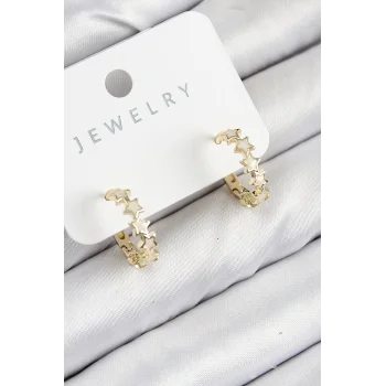 Pirinç Zirkon Taşlı Yıldız Model Gold Renk Kadın Küpe