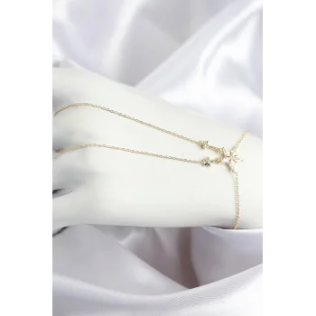 Pirinç Zirkon Taşlı Yıldız Model Gold Renk Şahmeran