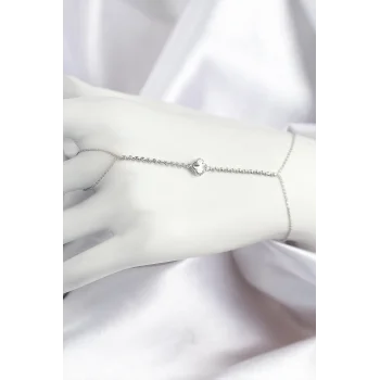 Pirinç Zirkon Taşlı Yonca Model Gümüş Renk Şahmeran