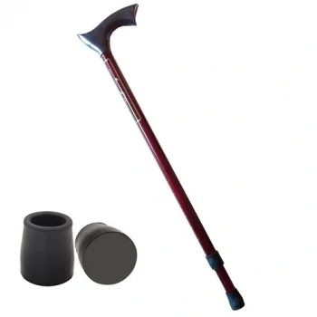 Yükseklik Ayarlanabilir BORDO Metal Baston - 7 Kademe Ayarlı Ergonomik Denge Desteği + 2 Yedek Uç