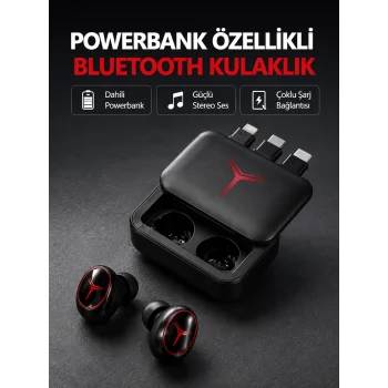 Powerbank Özellikli Bluetooth Kablosuz Kulaklık – Dokunmatik Kontrol, Uzun Pil Ömrü, Ergonomik Tasarım