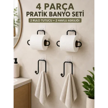 Pratik Banyo Düzenleme Seti 2 Adet Rulo Kağıt Tutucu 2 Adet Havlu Askılığı