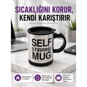 Pratik ve Dayanıklı Termos Kupa | Tek Tuşla Otomatik Karıştırma