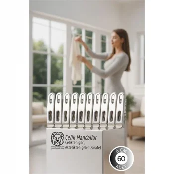 Premium Çelik Mandal Seti - 60lı Elite Seri, Endüstriyel Mukavemetli Çamaşır Mandalı