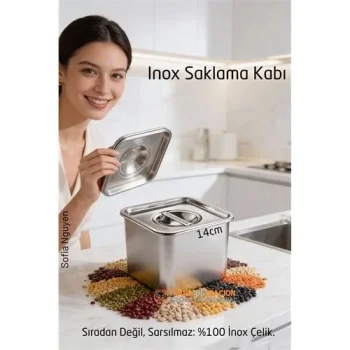 Premium Inox Saklama Kabı - Hava Sızdırmaz Mutfak Düzenleyici 14x11 Cm 304 Paslanmaz Çelik