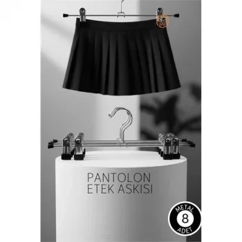 Premium Metal Pantolon Ve Etek Askısı 8li Set - Ayarlanabilir Kaymaz Klipsli 40cm Organizer 719536