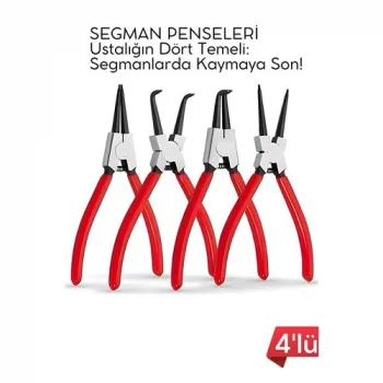 Profesyonel 4lü Segman Pensesi Seti | 18 cm | İç Dış Eğri Düz Uçlu Yaylı Pense Takımı