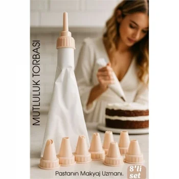 Profesyonel 8li Krema Sıkma Torbası Seti | Pastacılık Dekorasyon Uçları ve Fırfır Başlıkları